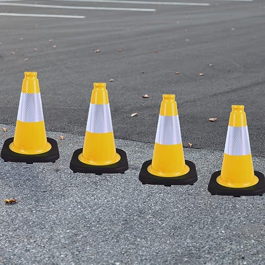 8 Pack 12 Inch Yellow Traffic Cones with Black Base, Multipurpose Road Safety Markers for Driveway, Parking Lots, Pet Training, Kids Games (8, Yellow, 12 Inch)