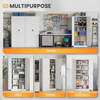 Metal Garage Storage Cabinets with Lock, 71" Tall Tool Cabinet with 2 Door and 5 Adjustable Shelves, Locking Garage Cabinets and Lockable Steel Locker for Home Office Warehouse - (White-71”H)