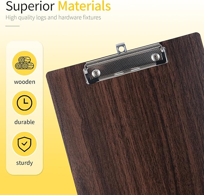 Wood-Grain Lap Board Clipboard, for Letter & A4 Size Solid Wood Texture Writing & Sketching Board with Heavy-Duty Clip (Walnut, 2)