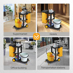 TUFFIOM Commercial Traditional Cleaning 3-Shelf Janitorial Cart, 500 Lbs Capacity Housekeeping Cart, Wheeled with Yellow VinylBag and Cover w Lid, Black,