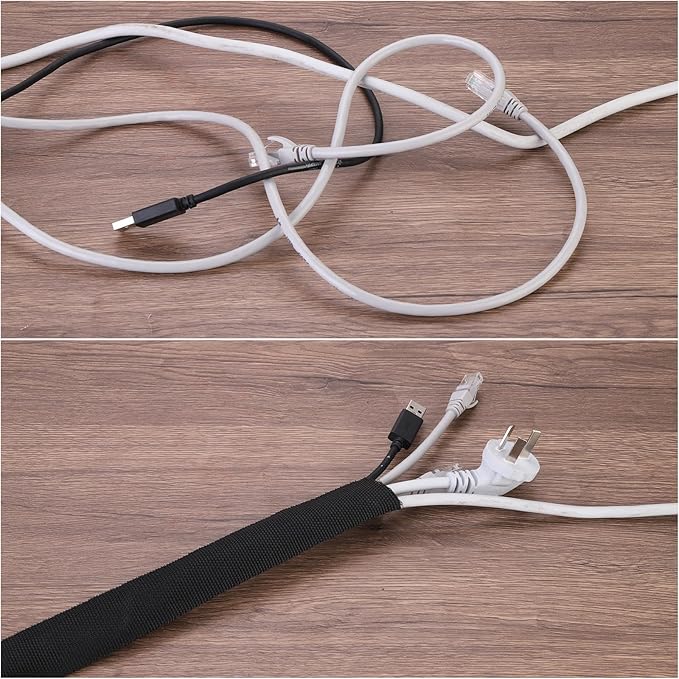 MECCANIXITY Braided Cable Sleeves Heat Shrinkable Fabric Sleeving, 5/16" 26ft Black 2:1 Ratio Heat Shrinkable Cord Protector for Harness Cable, Network Cable Protection, Cable Management