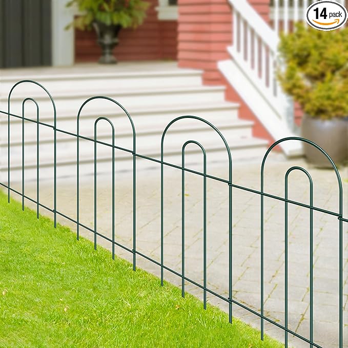 Decorative Garden Fence Border 32inX20ft Outdoor Green No Dig Temporary Iron Wire Edge Flowers Fencing Panels Rustproof Metal Folding Garden Fencing for Yard
