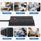 JUNNUJ Heavy Duty 20 Amp Power Strip, Garage 6 Outlets Metal 12 Gauge Surge Protector 3000J, High Amp 5-15P Adapter Shop 6-20R T-Slot Industrial (6AC, 6FT)