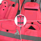 TCCFCCT Pink Safety Vest for Men Women 9 Pockets High Visibility Reflective Vest for Safety, Work Vest with Reflective Strips, Meets ANSI/ISEA Standards, X-Large