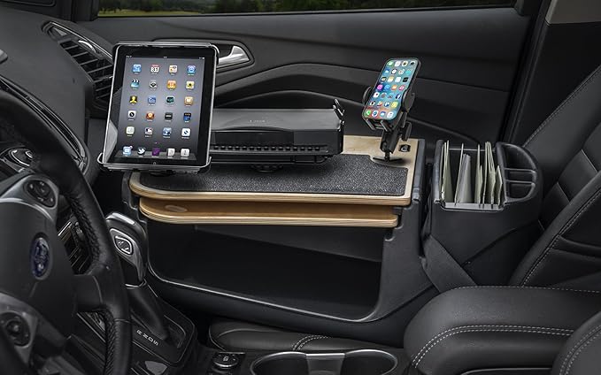 AutoExec AE-GMCD-PM-PS-TAB-11M GripMaster Car Desk for Your Vehicle Workstation and Mobile Office, Natural with Phone Mount, Printer Stand and Tablet Mount
