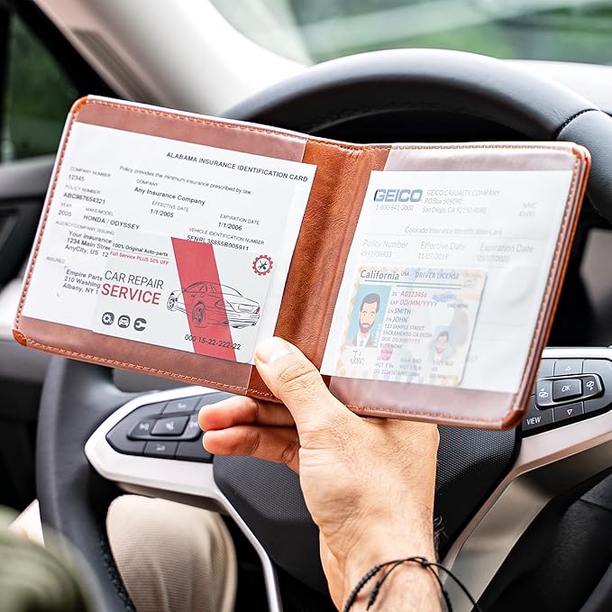 CANOPUS Car Registration and Insurance Holder, Magnetic Closure, Embossed Card Document Holder, Vehicle Glove Box Organizer, Wallet for Auto, SUV, Motorcycle, Truck, Waterproof, Truck Model