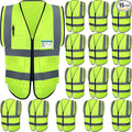 JaGely 15 Pack Reflective Safety Vests with Pockets and Zipper Construction Work High Visibility Vest for Men Women(Medium,Fluorescent Green)