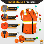 KwikSafety - Charlotte, NC - BIG KAHUNA Safety Vest [11 Pockets] Class 2 ANSI OSHA Reflective Vest Durable High Visibility Vest Construction Safety Vest for Men Industrial Work Gear/Orange XL