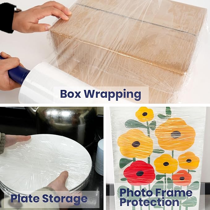 TAPEBEAR Mini Clear Stretch Wrap Film 80 Gauge 5" x 1000Ft, Shrink Wrap Roll with Handle, Durable Self-Adhering Clear Plastic Wrap Industrial Strength Pallet Shrink for Moving, Packing, 2-Pack