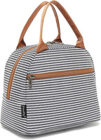 FlowFly Insulated Lunch Cooler Bag - Tote Bag Organizer for Women/Men, White&Black Stripe