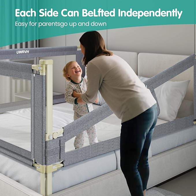 Bed Rails for Toddlers，Toddler Bed Rails，Bed Rail for Baby - Adjustable Height Bed Guard with Child Safety Lock, Universal Fit for King/Full/Twin Beds (Grey, 1 Side 59Inch)