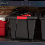 IRIS USA 51 L (54 QT) Plastic Storage Box with Lid and Latches - 4 Pack - BPA-Free, Garage Organizing Solution, Durable Nestable Stackable Containers, Secure Pull Handle - Black