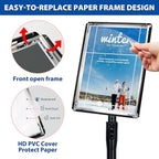 6Packs 8.5x11 Inch Adjustable Pedestal Poster Sign Stand, Heavy Duty Floor Standing Sign Holder Stand Aluminum Snap Open Frame for Vertical and Horizontal View Sign Displayed(Black)