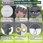 Heavy Duty Patio Furniture Covers Waterproof, 600D Outdoor Furniture Cover Waterproof for Sectional Sofa Couch, Outdoor Dining Table and Chair Set Covers 140''L x 80''W x 32''H, Grey