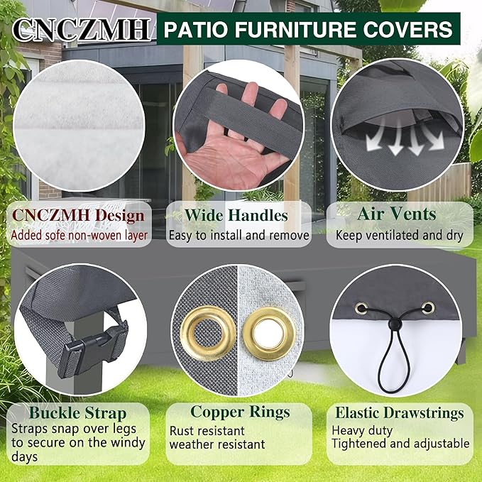 Heavy Duty Patio Furniture Covers Waterproof, 600D Outdoor Furniture Cover Waterproof for Sectional Sofa Couch, Outdoor Dining Table and Chair Set Covers 138''L x 102''W x 32''H, Grey