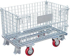 Collapsible Wire Mesh Container with Casters, 32"x20"x24", 1500 lbs Heavy-Duty Steel Storage Bin, Stackable Industrial Material Handling Cart