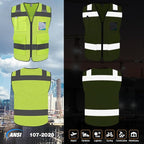 TCCFCCT Mesh Reflective Safety Vest with 5 Pockets High Visibility Vest for Men Women, Work Vest with Horizontal Strip for Walkie-talkie and ID Card, Meets ANSI/ISEA Standards, Yellow, 4XL