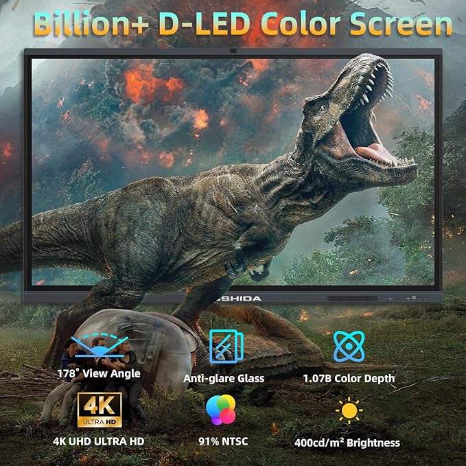 65" Smart Board Google EDLA-Certified 4K Interactive Whiteboard SmartBoard for Classroom & Office, Android 14 Touchscreen with 13MP AI Camera Win 11 Pro 8G RAM+256G ROM, 40-Points, Wall Mount