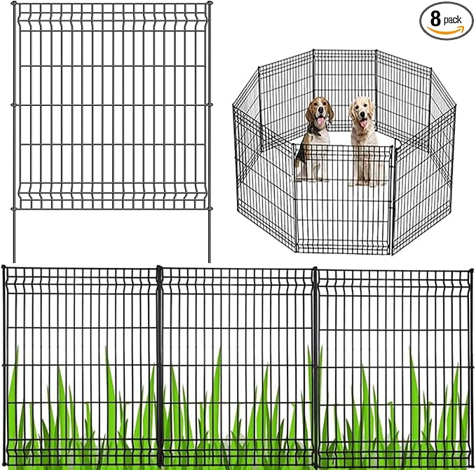 No Dig Fence Outdoor Dog Fences,Total 44" H x 288" W Decorative Metal Garden Fence with Gate,Garden Fence Animal Barrier,Garden Fencing for Yard Rustproof