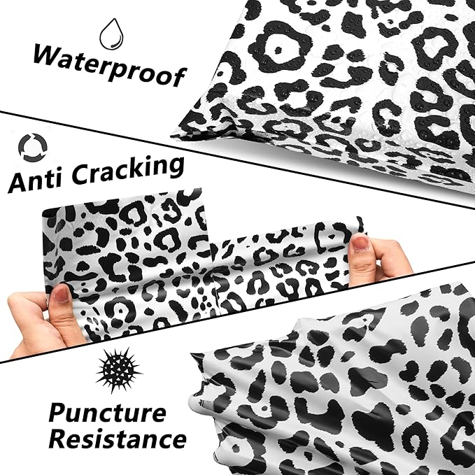 Poly Mailers 10x13 Inch 100 Pcs - Leopard Printed Shipping Bags, 2.4mil Thickness, Waterproof and Tear Resistant Mailing Envelopes, Self-Sealing Packaging Bags for Small Business