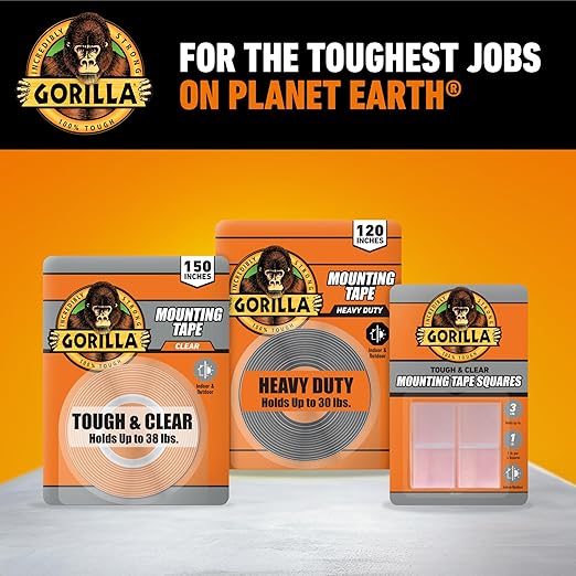 Gorilla Heavy Duty Double Sided Mounting Tape, Black Tape, 1" x 120" (Pack of 1) - Weatherproof for Indoor or Outdoor