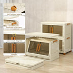 Plastic Stackable Storage Bins with Lids and Wheels, 91.2QT-45.6QT*2Tier Foldable Closet Organizers and Containers, Collapsible Clear Drawer Storage Cabinet with Doors Ivory White
