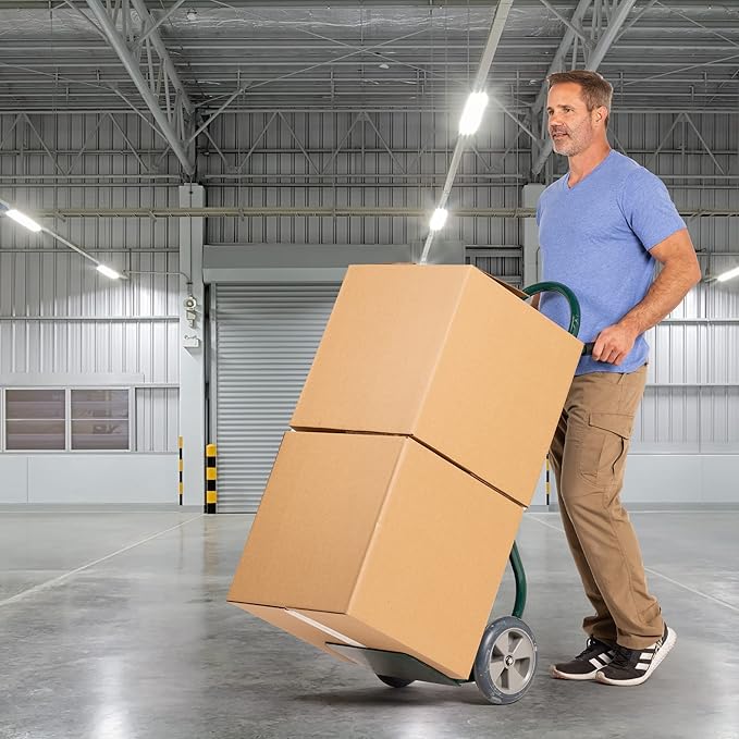 HaulPro Heavy Duty Hand Truck with Double-Grip Handle - Steel Dolly Cart for Moving - 800 Pound Capacity - 10" - Rubber Wheels - 50" H x 18.5" W with 14" x 9.5" Nose Plate - Green