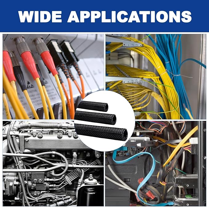 Split-Sleeve Wire Loom for High-Temperature Automotive Harness and Home Cable Management, 25ft - 1.25 inch Braided Cable Management Sleeve Cord Protector, Self-Wrapping Split Wire Loom