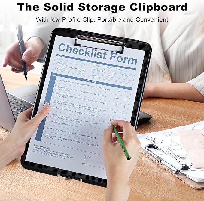Clipboard with Storage,Plastic Storage Clipboard with Low Profile Clip, Heavy Duty Nursing Clipboards Foldable,Coaches Clipboard Case for Work, Teacher,Office School Supplies,Black Leopard Print