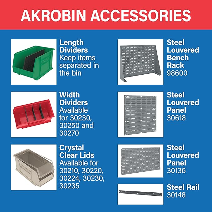 Akro-Mils 30220 AkroBins Plastic Storage Bins, Space-Saving Stackable Bins for Garage, Pantry, Craft Organization, 7-Inch x 4-Inch x 3-Inch, Green, 24-Pack