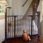 BABELIO Baby Gate with Black Wood Pattern, 29-48 Inch Auto Close Dog Gate PressGuard P7 for The House, Stairs and Doorways, Pressure Mounted Pet Gate with Door and Y Spindle Rods