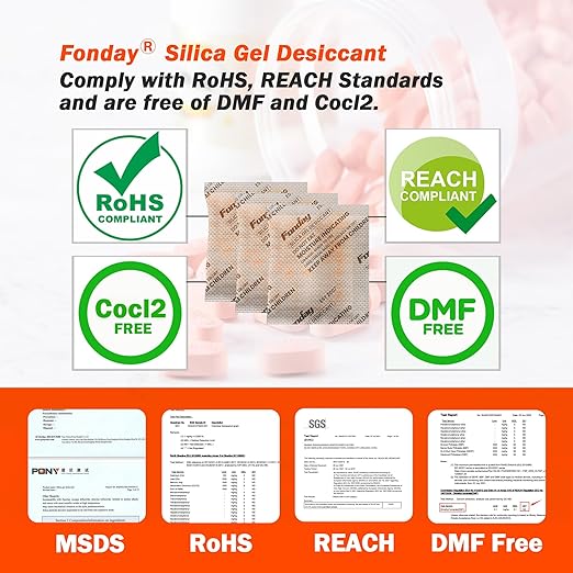 20g x 50 packs Fonday Rechargeable Silica Gel Desiccant Packets Food Grade Fast Reactivate Desiccant Bags Moisture Indicating Orange to Green