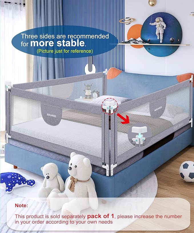 MBQMBSS 73" Bed Rails for Toddlers, Universal Bed Rails for Toddlers, Adjustable Baby BedRail Guard for Queen King Twin Full Size Mattress, Extra Tall Bed Sides Rails with Double Safety Lock(1 Side)