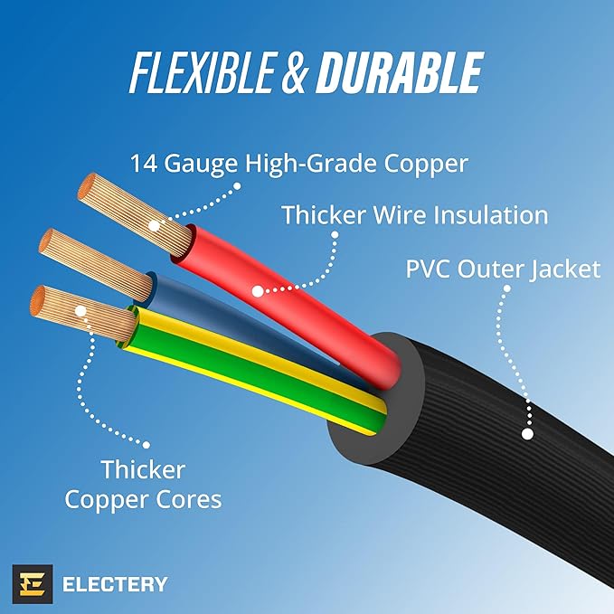 25 ft Heavy Duty Appliance Extension Cord, 14 AWG, 15A 125V 1875W, 3 Prong Flat Plug, ETL Listed, Short Power Extension Cable for Air Conditioner, Refrigerator, Microwave, Indoor Use, Black