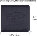 Car Insurance and Registration Holder, 5.5 x 5 Inch PU Leather Vehicle Glove Box Organizer Wallet Case for Insurance Card, Driver License, Paperwork - Black