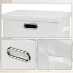 Medium 15" 21 Quart Collapsible Stackable Storage Bins with Lids, 1 Pack White Foldable Fabric Closet Storage Boxes with Lids, 4 Handles Heavy-duty Linen Cube Baskets for Bedroom