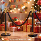 8pcs Sturdy Stanchion Posts, 8pcs High Quality Black Velvet Ropes, Water/Sand/Concrete Fillable Leakproof Base, Crowd Control Barriers for Birthday, Prom, Business, Wedding, Red Carpet