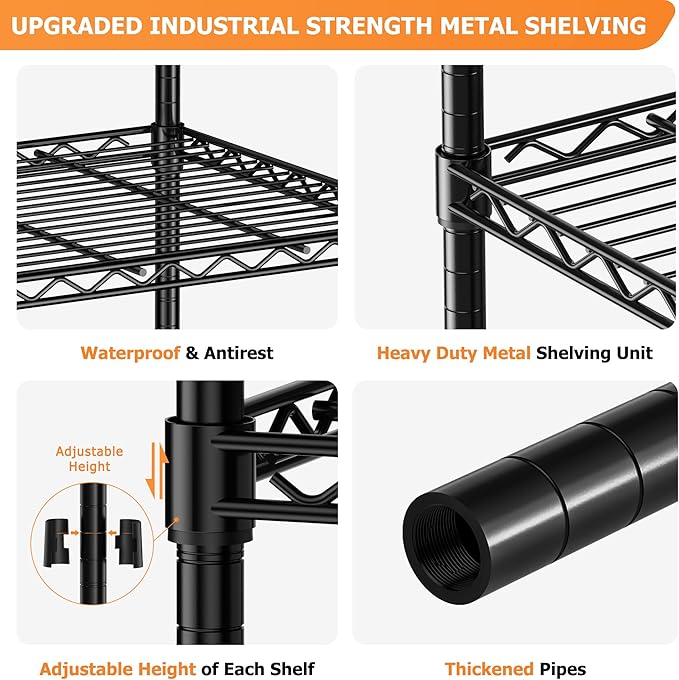 Storage Shelves Heavy Duty, 45" W x 20" D x 47" H Garage Wire Shelving Unit Loads 1200LBS, 3-Tier Adjustable Metal Industrial Utility Shelf Rack for Kitchen, Laundry Room, Pantry, Warehouse, Basement
