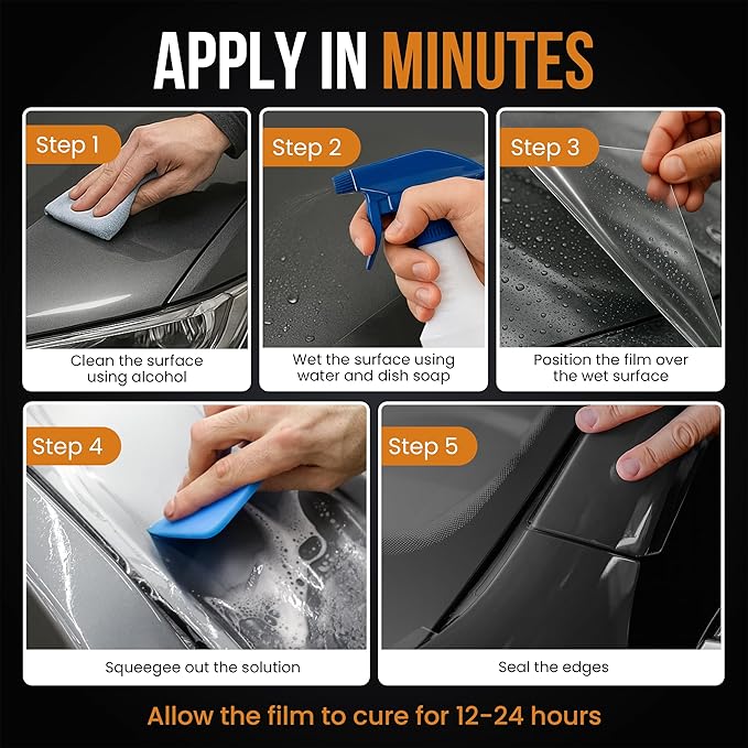 Clear PPF Film for Car – 12" x 50' Roll, 6.5mil TPU Paint Protection Film, High Gloss Paint Shield Against Rubber, Dirt, and Road Debris for Track Day, Road Trips, and DIY Install