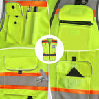 TCCFCCT Safety Vest for Men Women 9 Pockets High Visibility Vest with Fluorescent Orange Extend Edge, Reflective Work Vest for Surveyor, Durable & Breathable, Meets ANSI/ISEA, (DB-Yellow, Large)