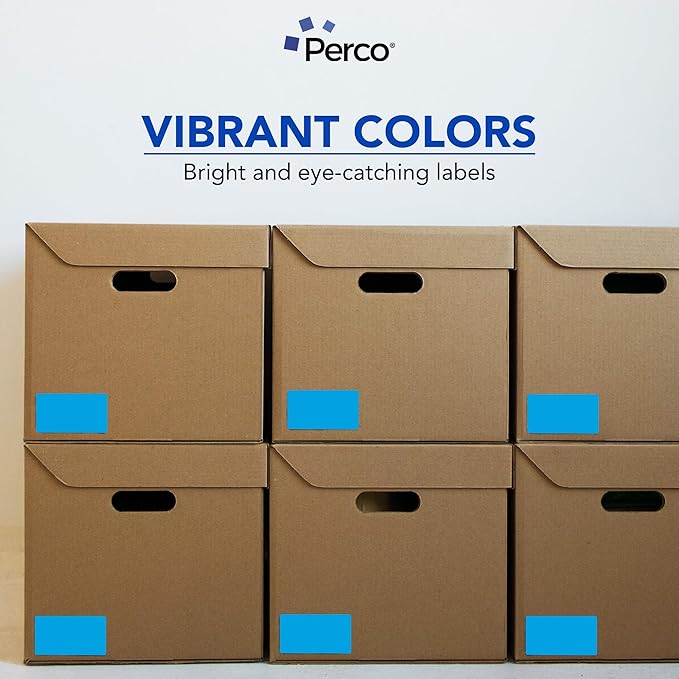 Perco Light Blue 3x5 Inch Perforated Sticker Labels — 150 Stickers/Roll — with Permanent Adhesive for Inventory Management, Color Coding, Moving Boxes, Retail, Organizing, Crafting & More—Made in USA