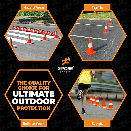 Xpose Safety 12 Inch Orange Traffic Cones with 4" Collar - 4 Pack Multipurpose PVC Plastic Safety Cone for Parking, Soccer, Caution, Kids and Construction - DOT Approved
