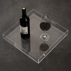 Clear Sturdy Acrylic Serving Tray with Handles - 14x14Inch - Coffee, Appetizer, Breakfast, Butler Tray - Kitchen Countertop & Makeup Drawer Organizer