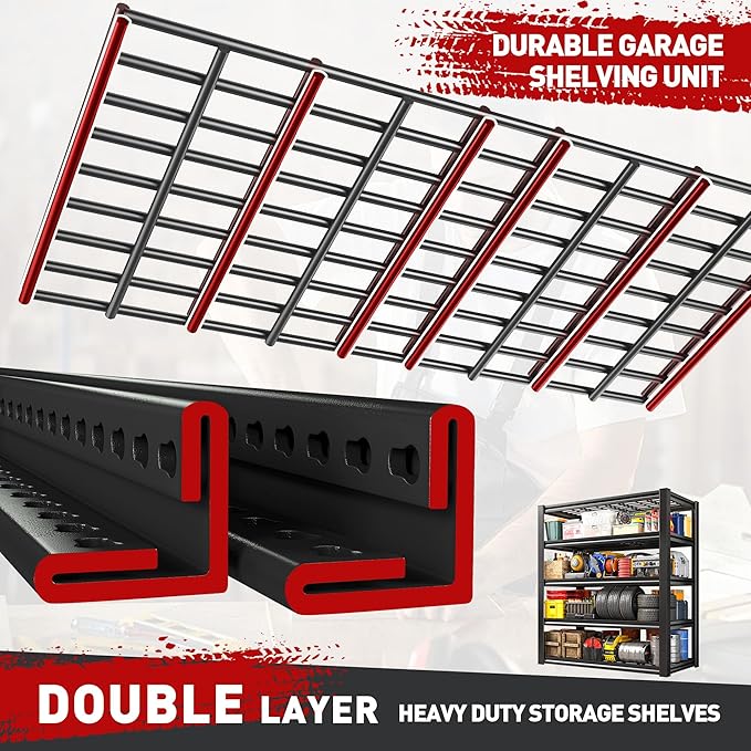 REIBII Garage Shelving 3000LBS, Heavy Duty Storage Shelves, Adjustable Industrial Metal Shelving Unit for Garage, Basement, Pantry, Warehouse,Commercial, 36" W x 16" D x 72" H, 2 Pack