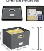 Oterri File Organizer Box with Lid,Large Hanging Filing Box with Mesh Pocket, Document Organizer for Letter Files, Portable Storage Case with Smooth Sliding Rail for Office&Home (1 PCS, Dark grey)