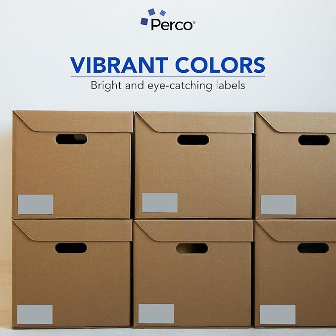 Perco Grey 3x5 Inch Perforated Sticker Labels — 150 Stickers Per Roll — with Permanent Adhesive for Inventory Management, Color Coding, Moving Boxes, Retail, Organizing, Crafting & More — Made in USA
