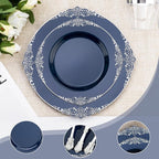 700PCS Navy Blue Plastic Plates for 100 Guests, Disposable Plates with Gold Trim include 100 Dinner plates, 100 Dessert Plates, 100 Gold Silverware, Cups and Napkins for Party, Graduation
