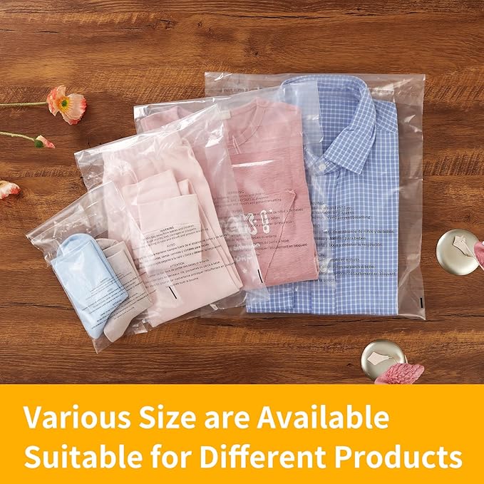 iMailer - 1000 Count - 5" x 7" Small Clear Poly Bags with Suffocation Warning Self Seal 1.6 Mil for Clothing, Bakery, Gifts - Resealable Adhesive, Not Strong