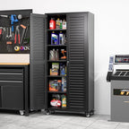 Garage Storage Cabinet with Wheels, Lockable Metal Storage Cabinet with 5 Adjustable Shelves, Magntic Door for Garage Home Office Utility Room,Required Assembly,Black,70.87"H x 31.5"W x 15.75"D