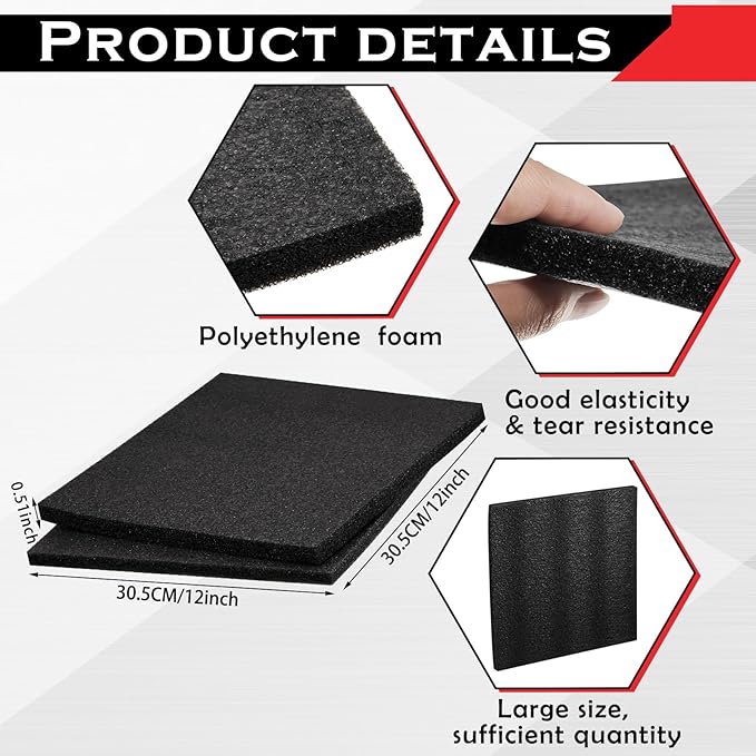 Frienda 16 Pcs Polyethylene Foam Sheet, 12 x 12 x 0.5 Inch Cuttable Packing Foam Pad Cushioning for Tool Box, Cases Craft Shipping Moving and Storage (Black)